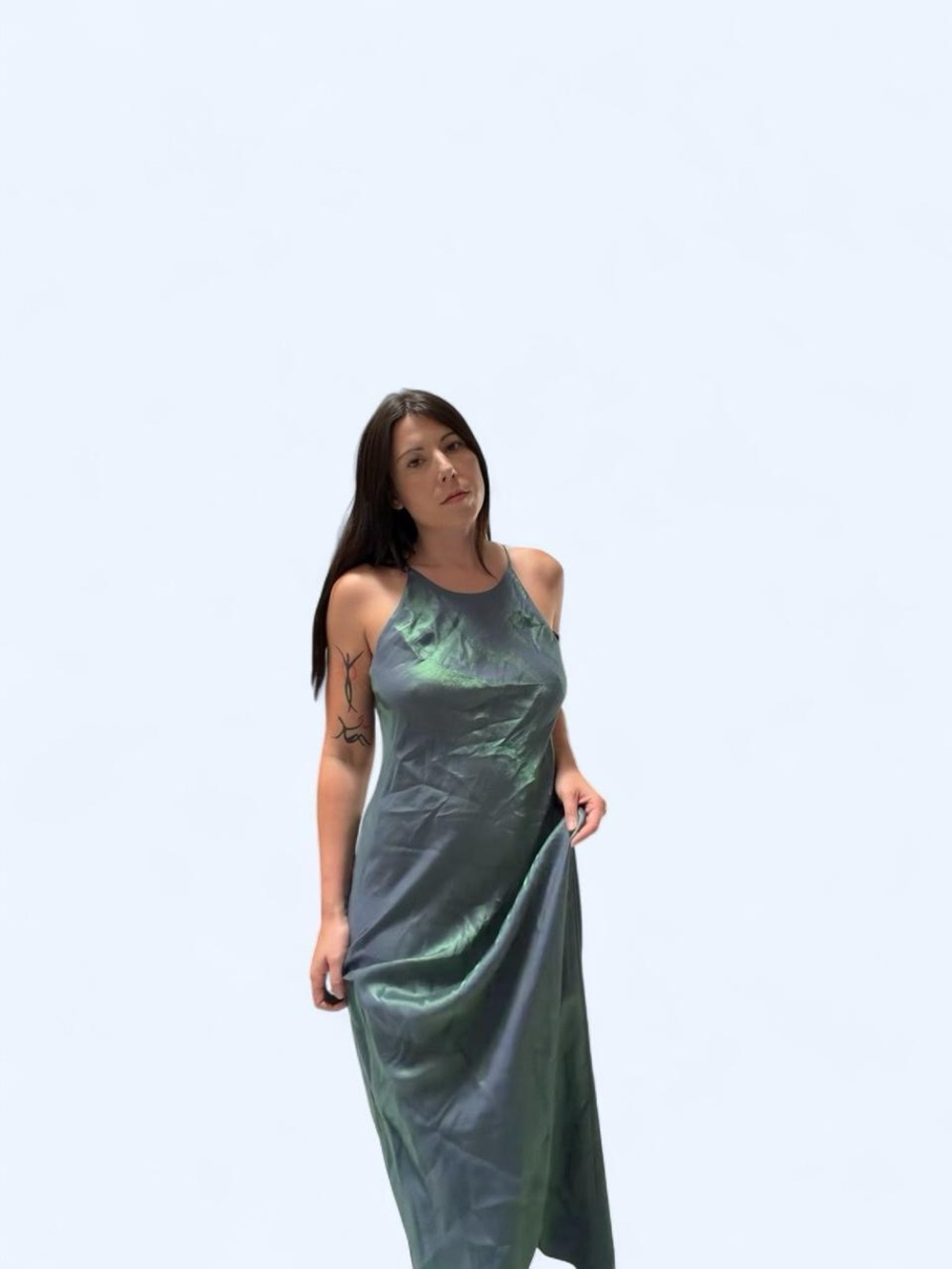 All that Jazz Iridescent Teal Halter Maxi Dress